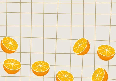 Grid lines pattern with orange slices background. Vector illustration. 스톡 일러스트