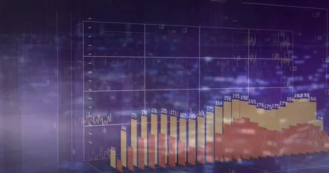 Grid lines sliding in and 3D bar chart columns growing then receding while Stock Footage 329927019