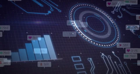 Grid loading initiating HUD fading while bar chart columns growing and Stock Footage 311032029
