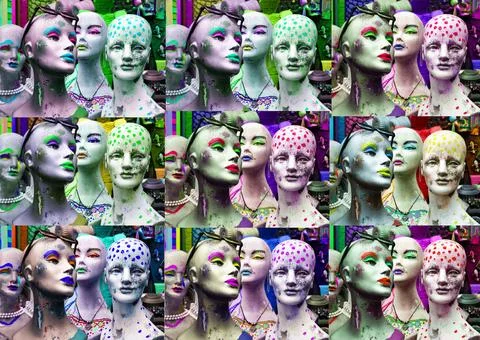 Grid of mannequin heads Stock Illustration