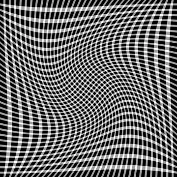 Grid, mosaic of squares with different distortion effects. Abstract monochrom Illustrazione stock