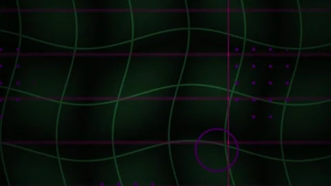 Grid Motion Background with Purple Circle and Dots on Green Lines Stock Footage 343725929