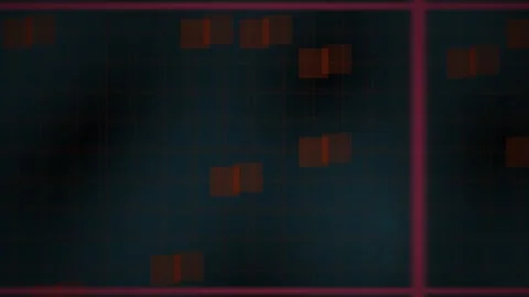 Grid with Moving Red Squares on a Dark Digital Background for Tech Visuals Stock Footage 343727680