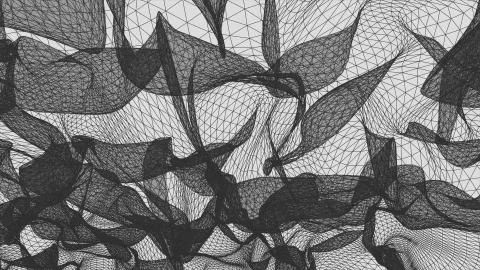 Grid net abstract drawing polygonal wireframe smoke cloud soft simulation Illustrazione stock