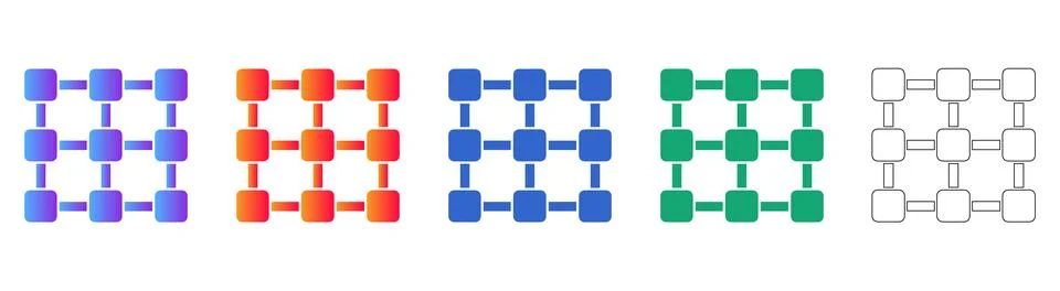 Grid Network Connectivity Icons Set Stock Illustration