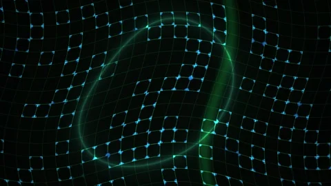 Grid Network with Glowing Circular Energy Waves and Interconnected Data Nodes Видео 343726337