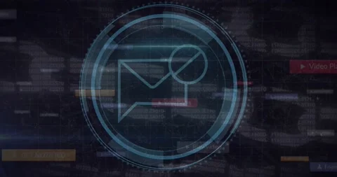 Grid network over cyber security text over round scanner against security chain Stock Footage 201402625