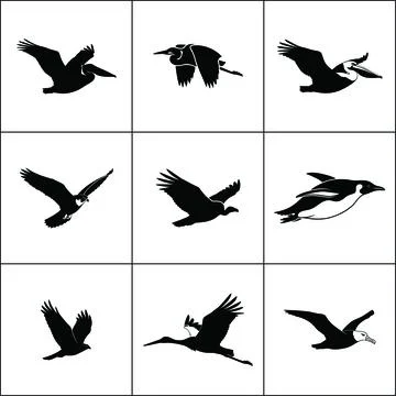 Grid of nine black arrow illustrations pointing in various directions on a white Stock Illustration