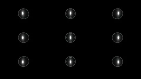 Grid of nine small glass spheres with inner glow on black, 4K illustration Stock Illustration