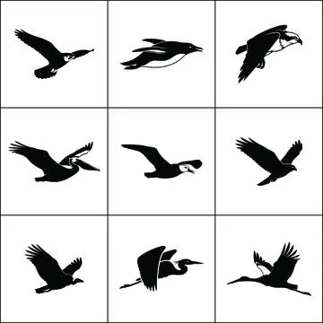A grid of nine white squares each containing a different black arrow or line Stock Illustration