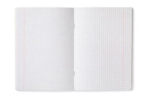 Grid notebook opened on a clean table showcasing empty pages ready for note.. Stock Photos