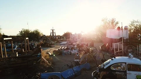 Off the Grid Oasis: Aerial Drone View of the Quirky Community of Slab City Stock Footage 106789049