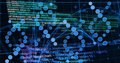 Grid opening flickering nodes drifting, clusters forming, realigning, pulsing Video stock 317593267