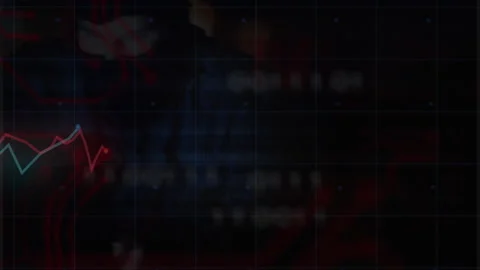 Grid opening, red-teal graphs fluctuating, professional emerging, binary Stock Footage 312657029