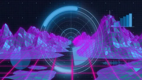 Grid opening triggers radar fading, rotating sweep, code scrolling and chart Stock Footage 311884079