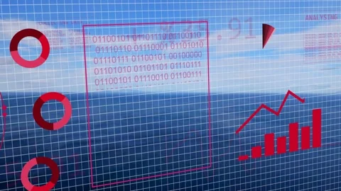 Grid overlay aligning with sea starting animation showing red globe scaling and Stock Footage 333594912