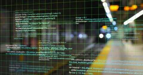 Grid overlay appearing on metro platform causing white code snippets scrolling Video stock 309677667