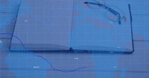 Grid overlay appearing triggers bar chart sliding up and line graph drawing to Stock Footage 313703744