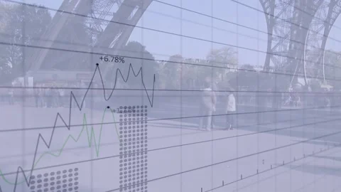 Grid overlay appearing triggers black line tracing market chart over Eiffel Stock-Footage 329929316