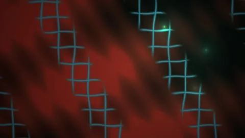 Grid Pattern Abstract Blue Glowing Motion on Dark Red Background with Sparks Stock Footage 343726558