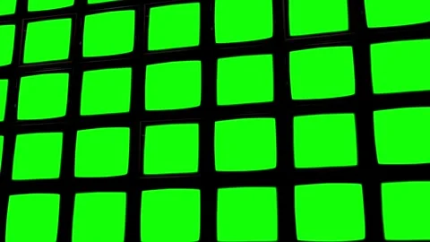 Grid Pattern of Black TV Monitors with Glitch Static Green Screen Stock Footage 267706010
