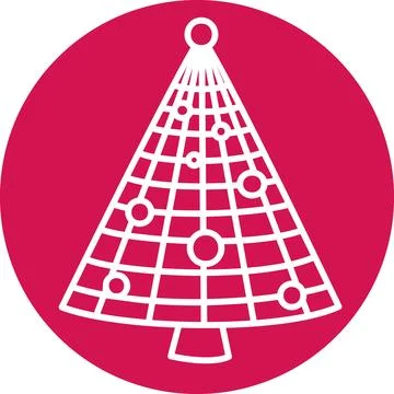 Grid pattern Christmas tree with baubles in pink circle Stock Illustration