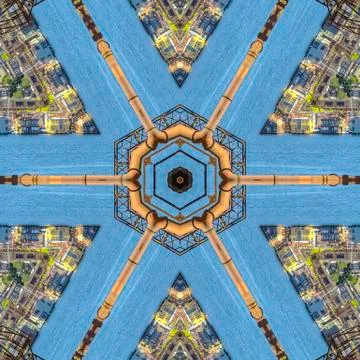 Grid pattern of city and metal pipe in water Foto stock