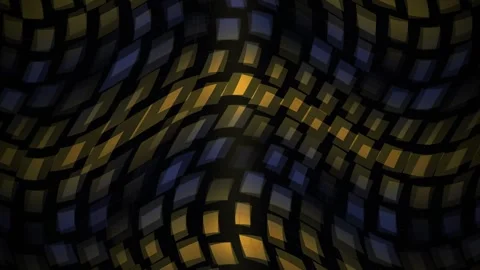 Grid Pattern in Dynamic Wavy Motion with Vibrant Blue and Gold Colors Stock Footage 343726647