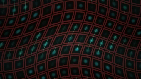 Grid Pattern with Glowing Teal Dots Moving in Wave Motion Stock Footage 343726950