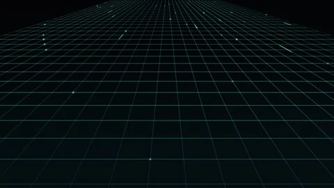 Grid pattern glows on black, scattered dots pulse in digital space Stock Footage 329296583