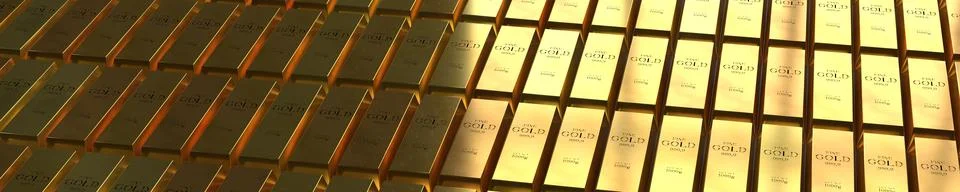Grid Pattern of Golden Ingots - 3d illustration Stock Illustration