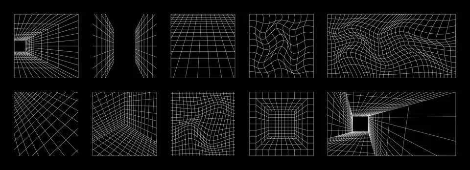 Grid pattern. Line y2k wireframe. 3D vaporwave shape or cyberpunk 2000s Illustrazione stock