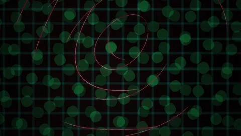Grid Pattern Motion Graphic with Green Dots and Red Curved Lines Stock Footage 343726716