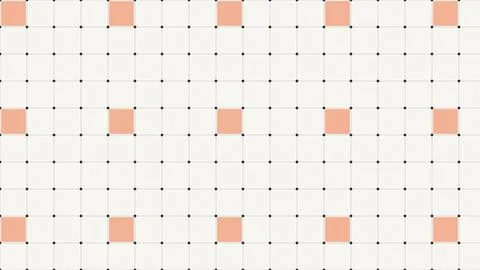 Grid pattern with orange squares on dotted white background Stock Illustration