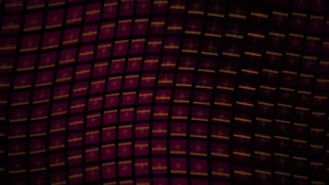 Grid Pattern with Purple Squares and Glowing Orange Lines in Wave Motion Stock Footage 343727021