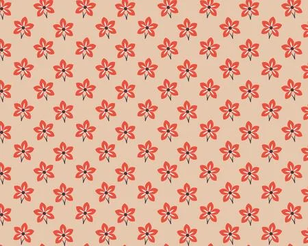Grid-like Pattern of Red Flowers on Solid Peach Background Illustrazione stock