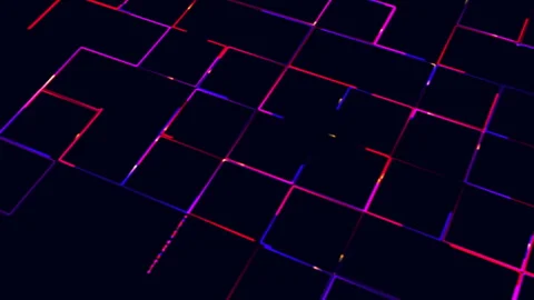Grid pattern with red, pink, and blue neon lines Stock Footage 290078223