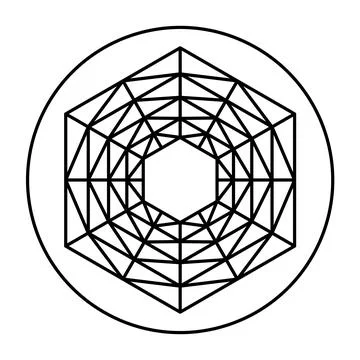 Grid pattern with symmetrical hexagonal shape, in a circle Stock Illustration