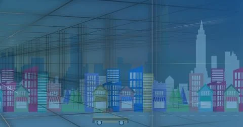 Grid-patterned floor and ceiling creating depth in modern showroom, featuring Stock Photos