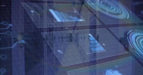 Grid plane initializing panel sliding, histogram bars growing lens flare 動画素材 312897509