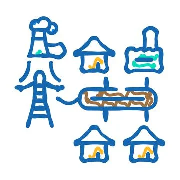 Grid planning electric icon doodle illustration Stock Illustration