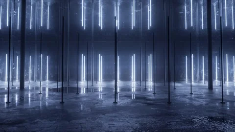Grid of poles lighting up in stacked rows of short light bars Stock Footage 346781375