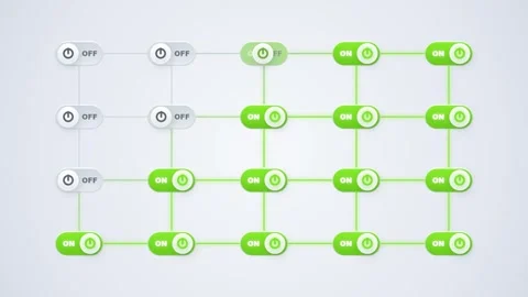 Grid of Power Toggle Switches Turning ON and OFF Loop Stock-Footage 346744935