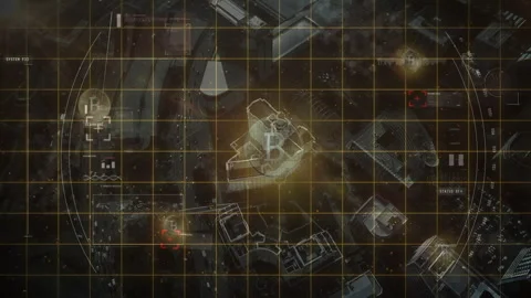 Grid powering Bitcoin node pulsing, scanning reticle, connecting nodes Video stock 310385425