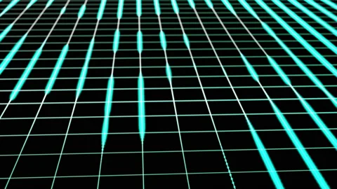 A grid producing neon light on the black backgroud. Video stock 131173806