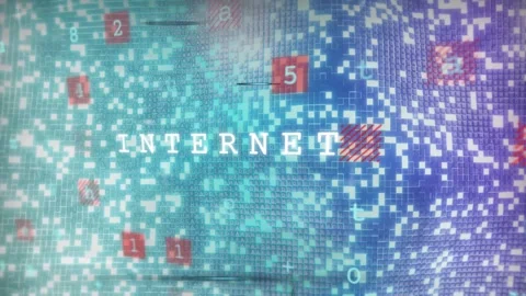 Grid pulsing, cubes and text drifting, forming connectivity terms visualizing Stock Footage 330476008