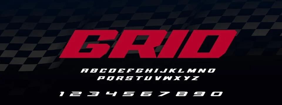 Grid Racing Font Vector – Bold Motorsport Typography Illustrazione stock