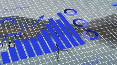 On grid reveal 3D charts unfolding, drawing rising line, growing bars, forming Stock Footage 333485706