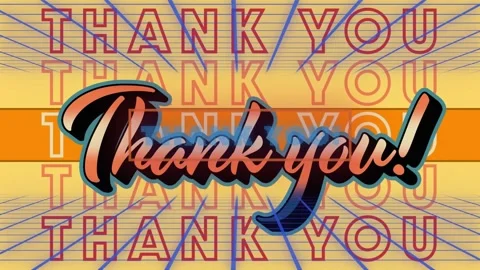 On grid reveal, large cursive Thank you text scaling up and darkening to Stock Footage 327943293