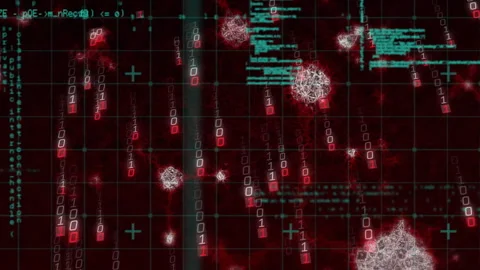 Grid revealing data-node clusters while binary streams falling and code Stock Footage 315788228